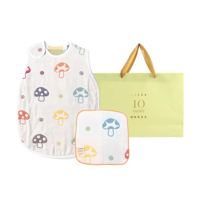 【Hoppetta】獨家禮袋組-六層紗蘑菇防踢背心防踢被-多款花色任選 0-3歲嬰童版+手帕(冬暖夏涼四季款)