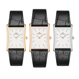 【Daniel Wellington】DW 手錶 Bound 35x24mm 摩登寂靜黑皮革方錶(三色任選)