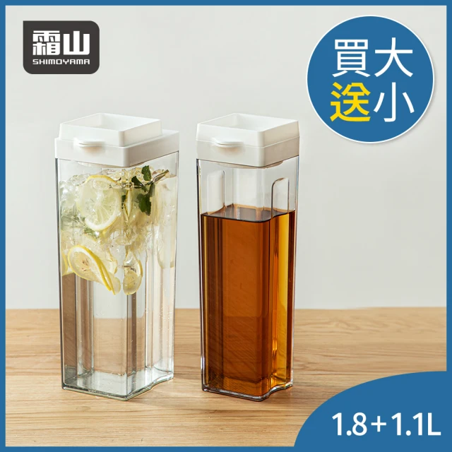 SHIMOYAMA 霜山 買大送小-日本製方形免開蓋自動出水冷水壺-1.8L + 1.1L(免開蓋水壺/涼水壺/冷泡茶瓶)