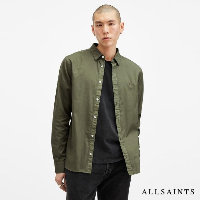 【ALLSAINTS】HAWTHORNE 彈性公羊頭骨長袖襯衫-綠 M150SB(修身版型)