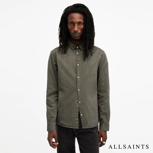 ALLSAINTS REID 公羊頭骨絲光短袖POLO衫-黑