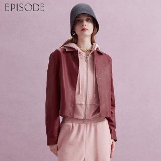 【EPISODE】百搭個性小翻領單排釦羊皮皮衣外套E44008