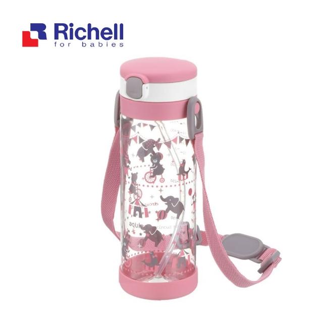 【Richell 利其爾】第四代LC 450ml 吸管式冷水壺 附背帶 -(粉紅派對)