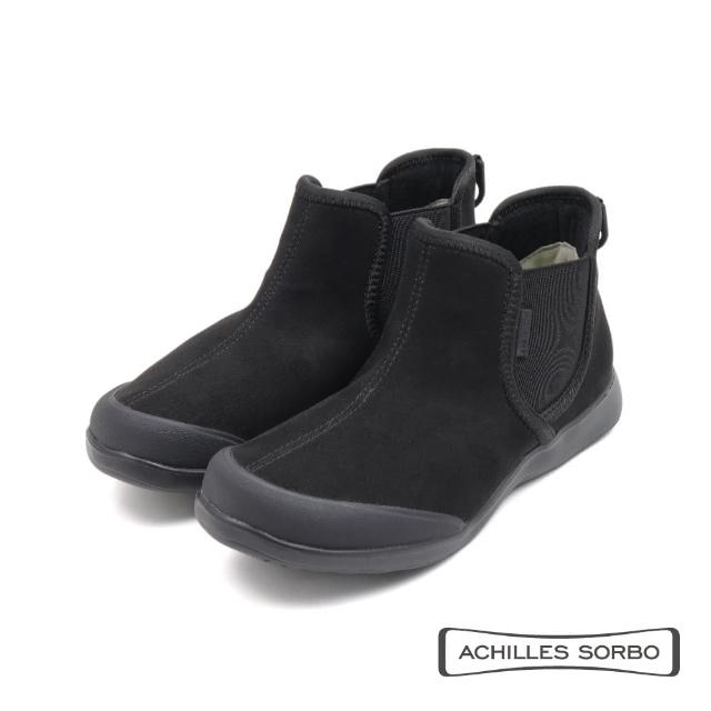 【ACHILLES SORBO】絨布質感伸縮軟墊拼接造型短靴 黑色(CUD089-BL)