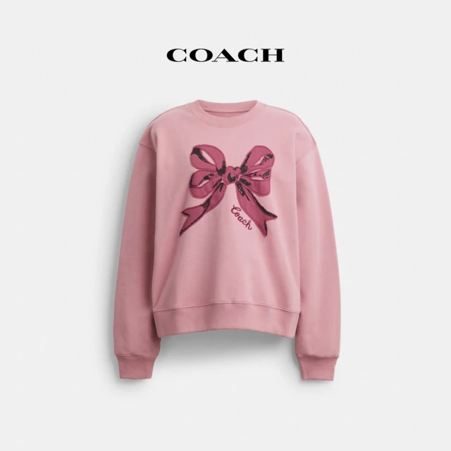 COACH 蔻馳官方直營 蝴蝶結圖案圓領衛衣-粉色 胭脂紅色(CZ017)