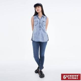 【5th STREET】女裝特殊剪裁小直褲-酵洗藍