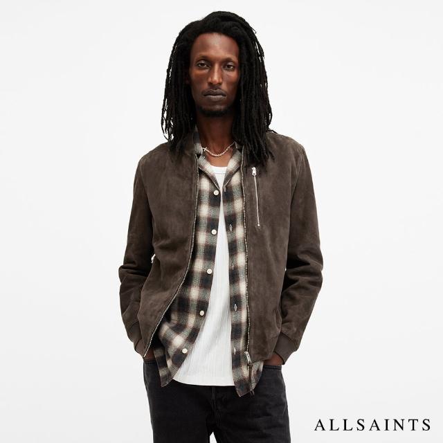 【ALLSAINTS】KEMBLE 麂皮羊皮簡約飛行員夾克皮衣-棕色 M067LB(修身版型)