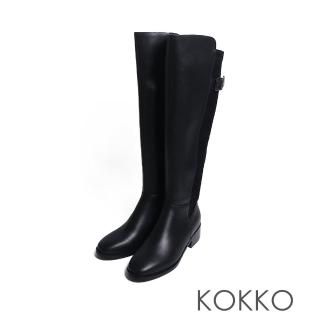 【KOKKO】迷人氣勢麂皮拼接微寬楦長靴(黑色)