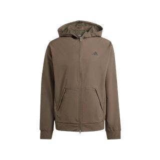【adidas 愛迪達】D4T CR FZ HD 男款 咖啡色 運動 休閒 保暖 排汗 刷毛 口袋 拉鍊 連帽 外套 IX9059