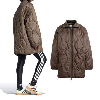 【adidas 愛迪達】Quilted Mid 女款 咖啡色 運動 三葉草 休閒 拉鍊 口袋 外套 IW5863