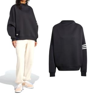 【adidas 愛迪達】NEUCL OVS Sweat 女款 黑色 運動 休閒 上衣 三葉草 寬鬆 羅紋 圓領 長袖 IW3430