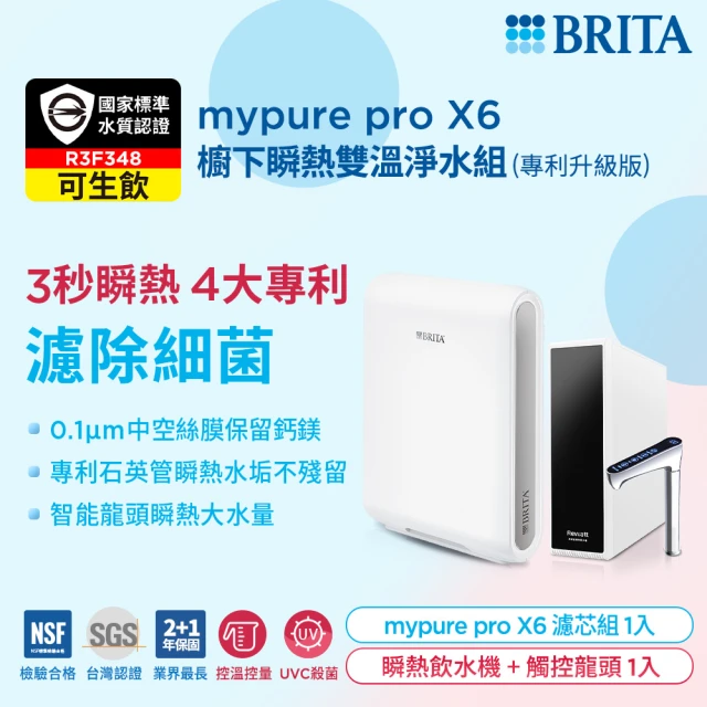 BRITA 官方直營mypure pro X6櫥下瞬熱雙溫淨水組(白色 專利升級版)