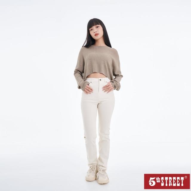 【5th STREET】女裝修身直筒長褲-米白