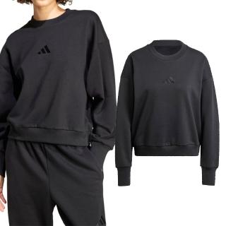 【adidas 愛迪達】W All SZN SWT 女款 黑色 運動 休閒 亞規 大學T 寬鬆 落肩 圓領 長袖 IX3812