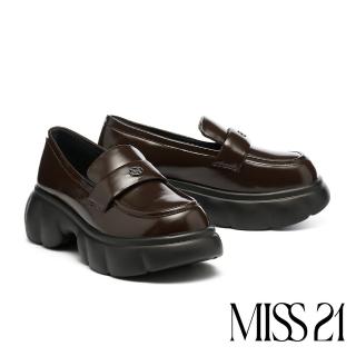 【MISS 21】霸氣學院風LOGO樂福大頭超厚厚底鞋(咖)