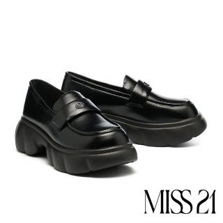【MISS 21】霸氣學院風LOGO樂福大頭超厚厚底鞋(黑)
