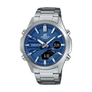 【CASIO 卡西歐】EDIFICE 雙顯男錶 不鏽鋼錶帶 30組電話記憶 防水100米(EFV-C120D-2A)