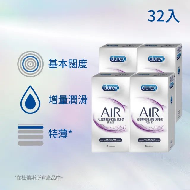 【Durex 杜蕾斯】AIR輕薄幻隱潤滑裝保險套8入x4(共32入-避孕套/衛生套/極致輕薄系列)