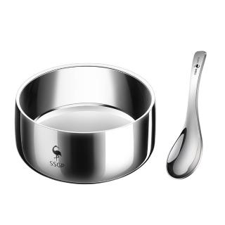 【PUSH!】廚房用品316不銹鋼雙層隔熱飯碗 13CM湯匙兒童碗防燙耐摔湯碗飯碗(碗附湯匙13CM 大號E195-1)