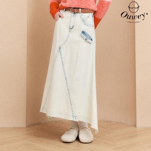 【OUWEY 歐薇】隨性休閒刷白牛仔長裙(淺藍；S-L；3243398220)