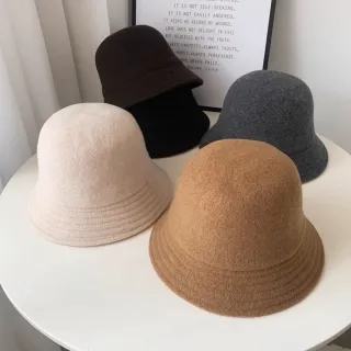 【Belinda】秋冬保暖100%羊毛毛尼顯小臉漁夫帽(白色/卡其/灰色/咖啡/黑色)