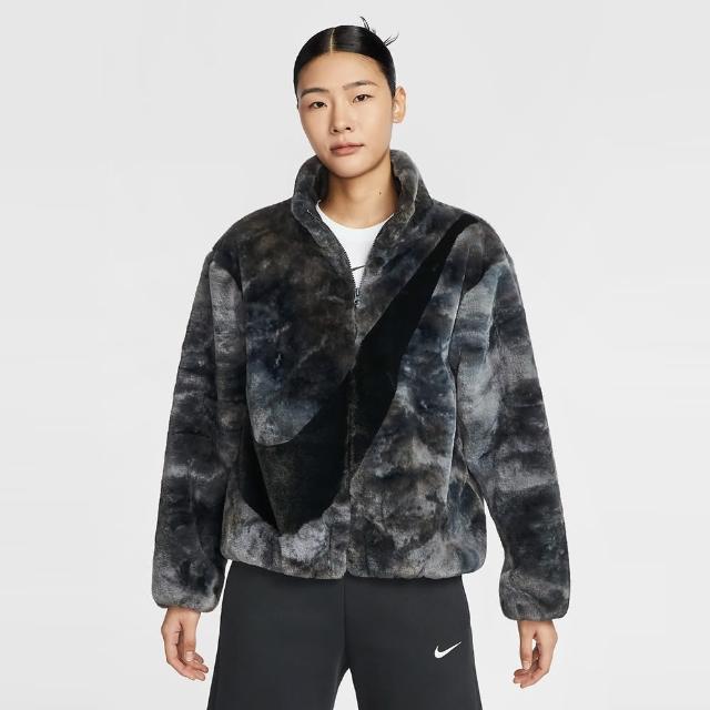 【NIKE 耐吉】外套 女 運動外套 毛毛外套 AS W NSW JKT FAUX FUR AOP GCEL 灰黑 HQ4871-010(2S4142)