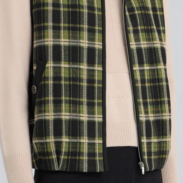 【ILEY 伊蕾】格紋拼接縲縈可拆帽背心(深綠；M-2L；1244023616)