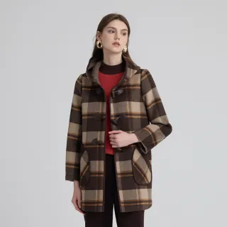 【ILEY 伊蕾】格紋雙面呢羊毛牛角釦外套(深咖；M-2L；1244024525)