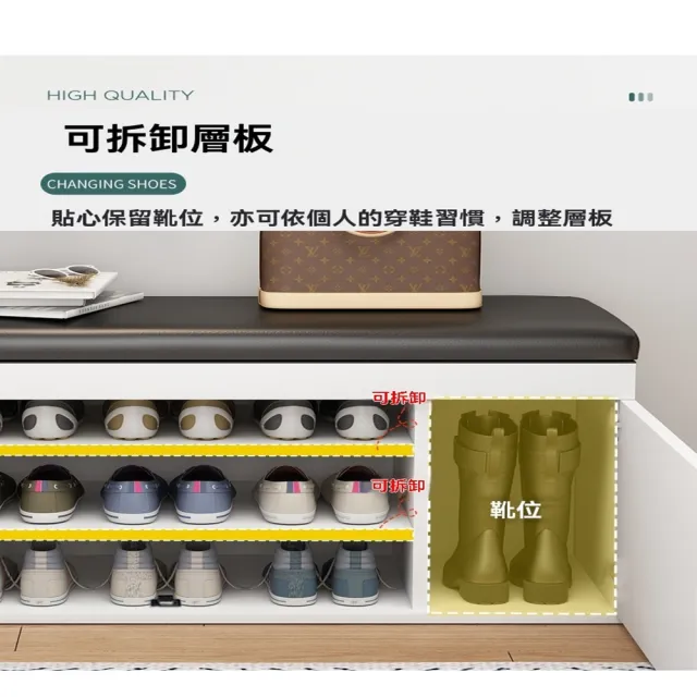 【裕潭旗艦店】換鞋凳 鞋櫃 鞋架(100公分兩門三層 海綿PU坐墊/多儲位)