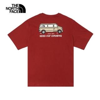 【The North Face 官方旗艦】北面男女款紅色純棉胸前趣味露營車印花寬鬆短袖T恤｜88GHPOJ(上衣)
