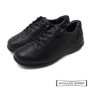 【ACHILLES SORBO】小羊皮防水增高側拉鍊綁帶休閒鞋 黑色(ASC556-BL)