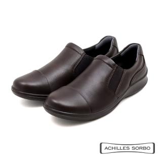 【ACHILLES SORBO】真皮拼接橫飾造型懶人休閒鞋 咖啡色(ASC532-COFF)