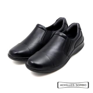 【ACHILLES SORBO】真皮拼接橫飾造型懶人休閒鞋 黑色(ASC532-BL)