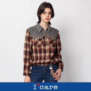 【I’Care】現貨-法蘭絨格紋牛仔襯衫外套（M-L）｜女夾克 女外套 女休閒上衣(510-07011)