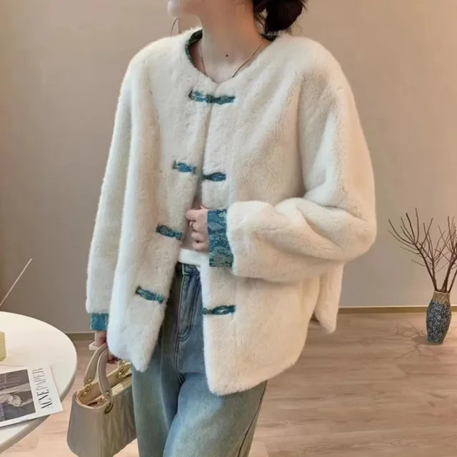 【巴黎精品】現貨+預購 羊羔毛外套皮草大衣(中國風毛茸茸大衣女外套2色a1iu18)