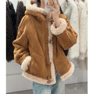 【巴黎精品】現貨+預購 羊羔毛外套皮草大衣(連帽加厚保暖牛角扣女外套3色a1iu37)