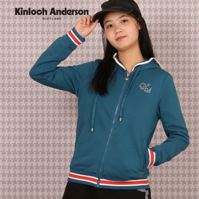 Kinloch Anderson 金安德森女裝 燙鑽抽繩休閒連帽棒球外套(KA1166023 翠藍/灰白)