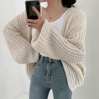 【D.studio】韓版氣質寬鬆泡泡袖針織外套(毛衣針織上衣女裝衣服上衣保暖外套保暖上衣冬天外套 J373)