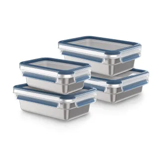 【Tefal 特福】無縫膠圈可微波不鏽鋼保鮮盒/便當盒4件組(500ML+800ML*2+1.2L)