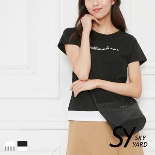 【SKY YARD】都會休閒字母繡字拼接假兩件造型上衣(黑色)