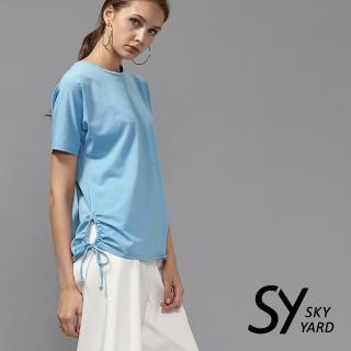 【SKY YARD】簡約側邊綁帶束口造型上衣(藍色)
