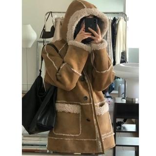 【巴黎精品】現貨+預購 羊羔毛外套皮草大衣(韓代中長款連帽女外套a1iu47)