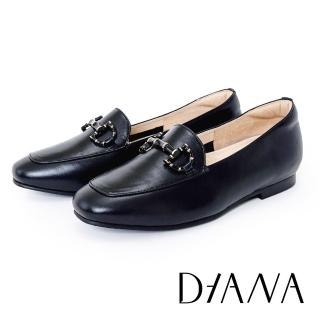 【DIANA】經典馬銜釦真皮平底樂福鞋(黑色)
