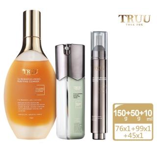 【TRUU 童】99控油保濕平衡乳50ml+45淨化毛孔調理安瓶10ml+76酵母胺基酸淨膚潔顏露150g(油肌大三角)