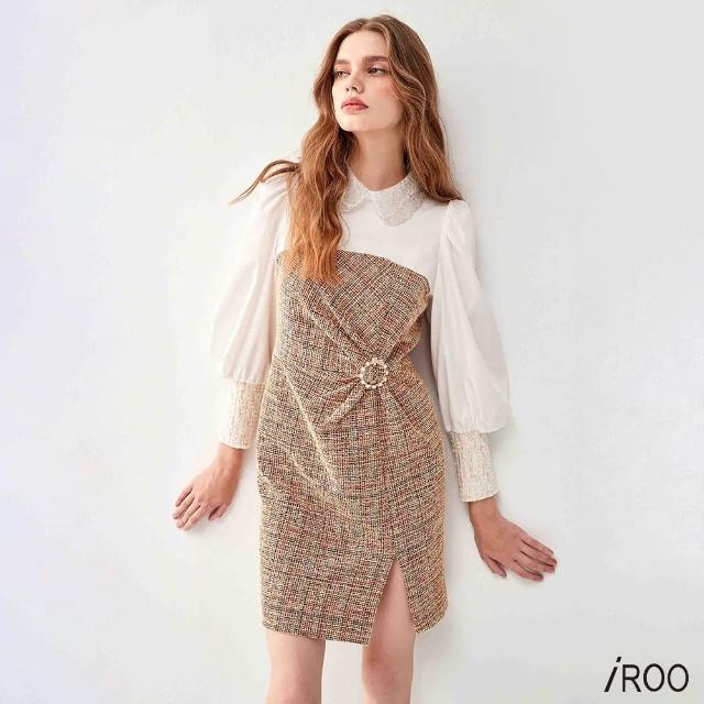 【iROO】花呢紗拼接洋裝