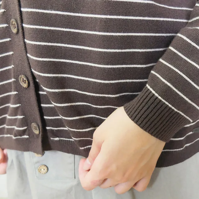 【Hana Mokuba】花木馬日系女裝寬鬆落肩連帽條紋針織外套(外套)