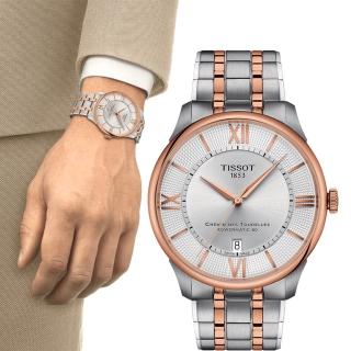 【TISSOT 天梭】杜魯爾 Powermatic 80 機械腕錶 男錶 手錶(T1394072203800/雙色 42 mm)