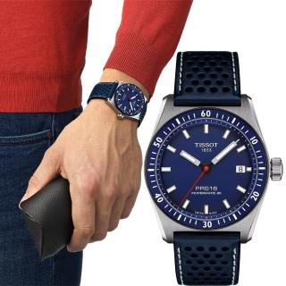 【TISSOT 天梭】官方受權 PR516 動力80小時 復古設計機械錶 手錶(T1494071604100/藍色38mm)