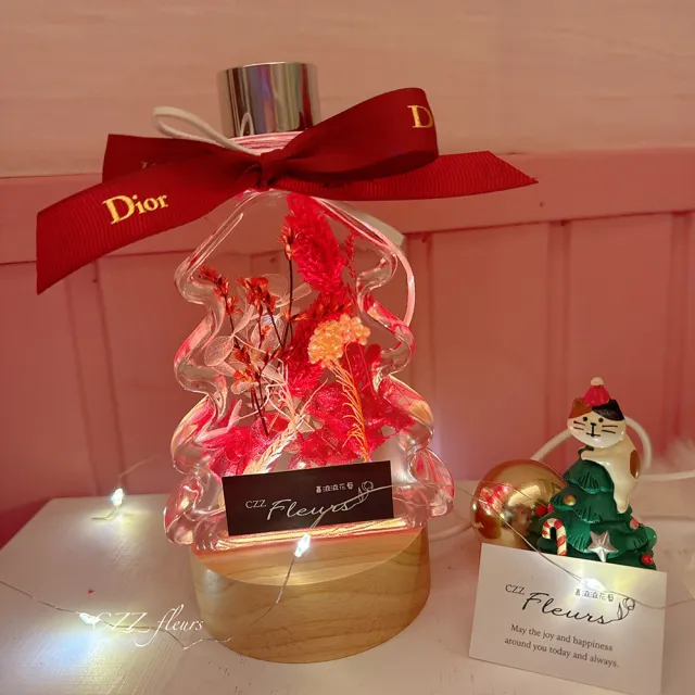 【喜滋滋花藝】許願聖誕樹浮游花永生花夜燈禮盒-經典聖誕紅(交換禮物/聖誕禮物/生日禮物/耶誕節/聖誕卡片)
