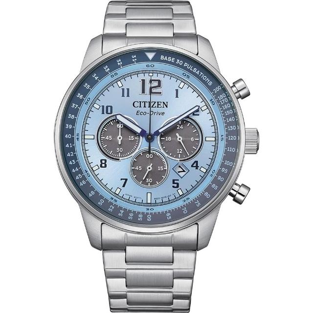 【CITIZEN 星辰】Chronograph系列 冰晶藍 光動能三眼計時腕錶(CA4500-83M)